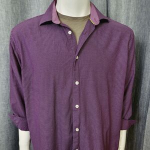 Tattersall Shirt London Woven Texture Maroon Check Mens M 17.5  32/33